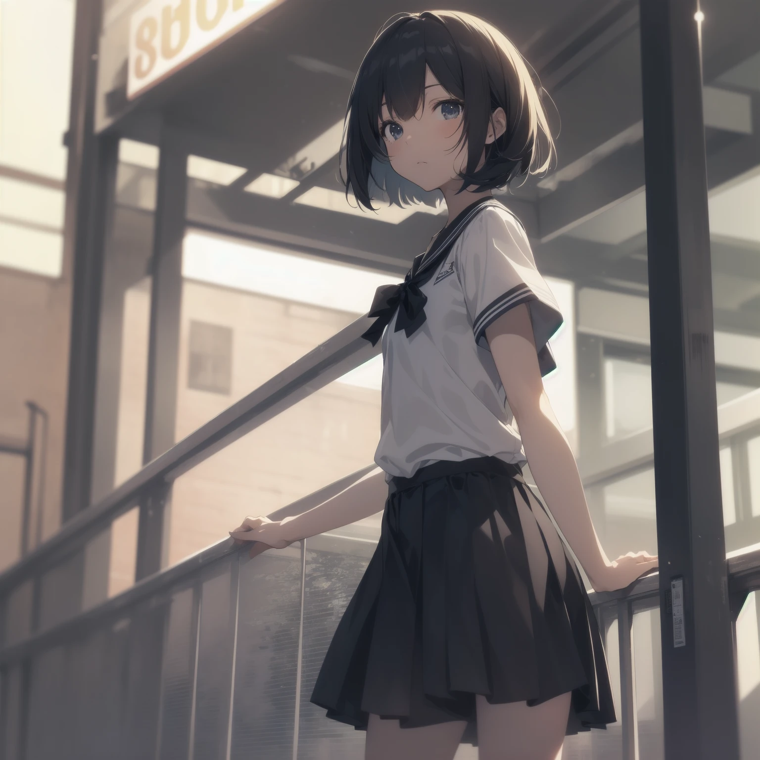 ultra-absurdres-Top quality by artist God, ultra-detailed, high resolution, anime moe artstyle, best anime 8k konachan wallpaper, pixiv contest winner, pool:2810, perfect anatomy,break, 1girl, (Please draw a girl walking sleepily to school alone. )break,(Solo,little female, 13-year-old:1.3),Full limbs, complete fingers,a junior high school student, (very short hair), short cut, flat chest, , small butt, small black eyes, beautiful detailed eyes, well-proportioned iris and pupils, expressive eyes, highres detailed hair, soft expression, salor school_uniform, sailor collar, serahuku, bow, pleated skirt,(Detailed Lighting), (Detailed background), in the School commute route. break,super detailed skin, Best cinematic lighting powered by famous artist, 8k,beauty illustration,photoshop_(medium),very aesthetic,break,((artist:fujima_takuya )), artist:clamp ,artist:carnelian ,artist:kantoku ,