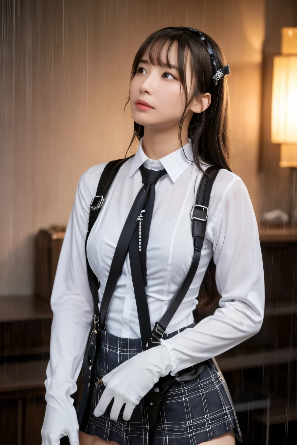 1 female, , high quality, masterpiece, Ultra-high resolution, , Cinema Lighting, , , 1 female, , high quality, masterpiece, Ultra-high resolution, , Cinema Lighting, , , And the suspenders with the cranes flying　　　Moderate breasts　 　 　　　　Large Breasts　 　 　　　　Small face　 　　　holster　　　　　　　 Lying in bed　Looking up　　　　Sweat 　　　Thin belt　summer　脇Sweat 　Black Hole Gloves　suit　　　　 　garterベルト　Leg Links　Belt on pants　　holster　 　　Hands behind your back　 Anxious expression　Looking up　Anxious face　Knee-high　Knee socks　Knee-highソックス garterベルト　garter　ふとももにgarterベルト　Checkered mini skirt　Necktie Headband　ribbon　Panty shot　スカートの隙間 Armament　Handgun　handcuffs　Cable ties　レッグholster　holster 　　Hands behind your back　 Anxious expression　Looking up　Anxious face 足を横に開く　Armament　　Cable ties　レッグholster　holster　See-through clothing　heavy rain　Getting wet in the rain