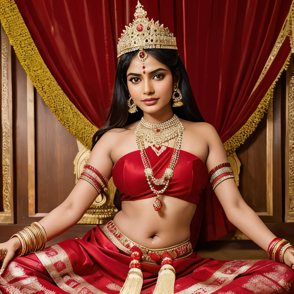 Indian godess durga, red saari, detailed