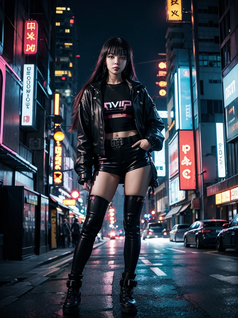 cyberpunk style girl,in a city lit by neons, Wonderful city
