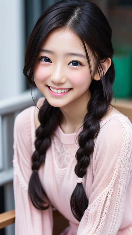 8k、cute、Adult Girls、detailed、Braid your hair in an intricate way、Looking into the camera、((software: 1.4)),((detailedな顔, Professional photography)), Smiling and touching his penis