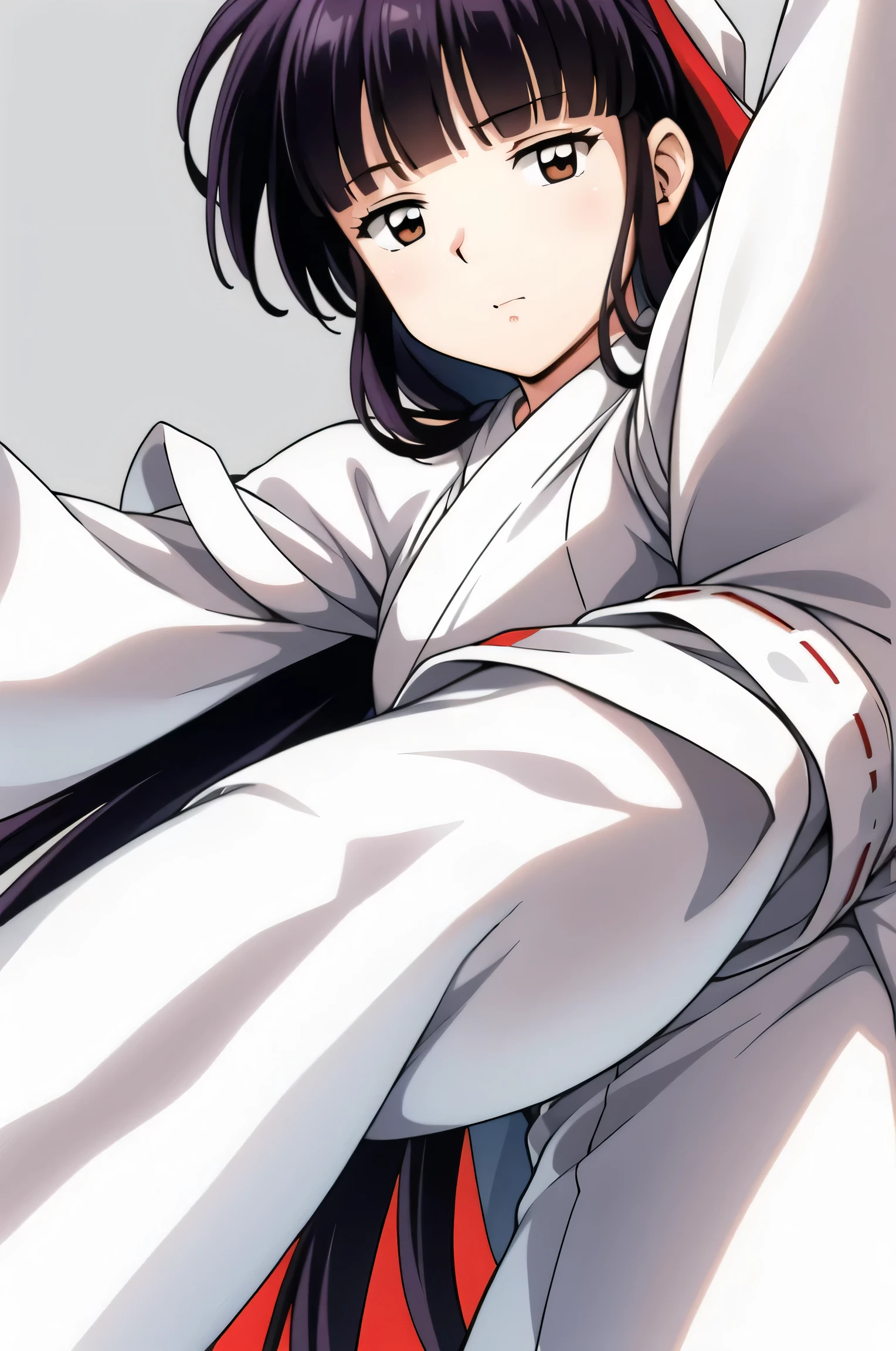 simple white background,
white kimono,white japanese clothes,wide sleeves,
(red_In addition:1.1),(red_Skirt:1.1),
hits, blunt hits, Brown eyes, by the wide,black fur,
1 girl, 20 years,young woman,beautiful Finger,beautiful long legs,beautiful body,
beautiful Nose,beautiful character design, Perfect eyes, perfect face,expressive eyes,perfect balance,
looking at the viewer,(Focus on her face),Closed mouth, (innocent_big_eyes:1.0),(light_smile:0.3),
official art,Extremely detailed CG unity 8k wallpaper, perfect lighting,showy, bright_Forehead_face_lighting,White skin,
(masterpiece:1.0),(better_quality:1.0), ultra high resolution,4k,ultra detailed,
Photography, 8k, HdR, High resolution, absurdities:1.2, Kodak photo 400, film grain, blurred background, bokeh:1.2, Lens flare, (Vibrant_Color:1.2),Photography profesional,
(beautiful,big_old:1.4), (beautiful_face:1.5),(narrow_waist),