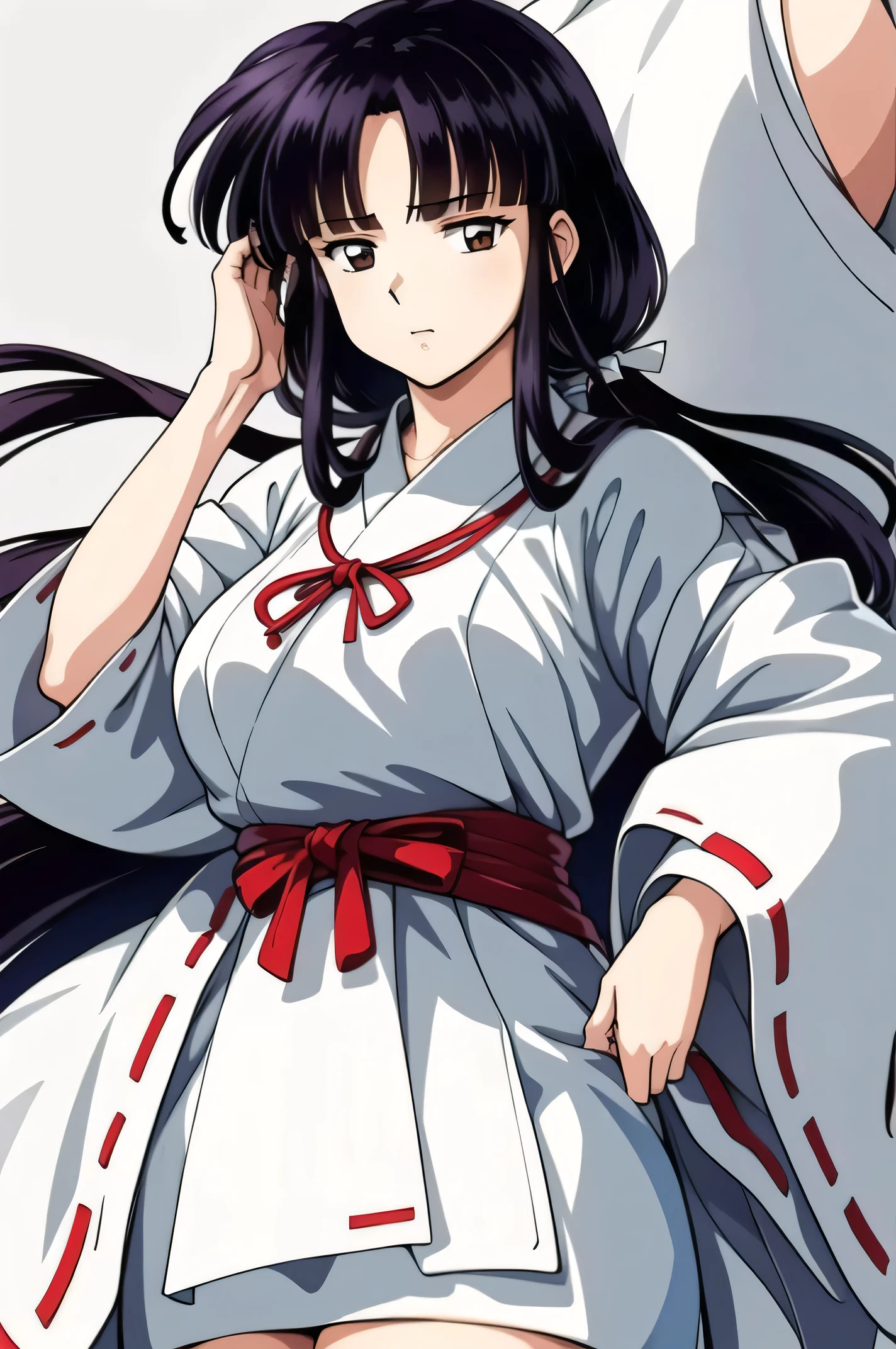 simple white background,
white kimono,white japanese clothes,wide sleeves,
(red_In addition:1.1),(red_Skirt:1.1),
hits, blunt hits, Brown eyes, by the wide,black fur,
1 girl, 20 years,young woman,beautiful Finger,beautiful long legs,beautiful body,
beautiful Nose,beautiful character design, Perfect eyes, perfect face,expressive eyes,perfect balance,
looking at the viewer,(Focus on her face),Closed mouth, (innocent_big_eyes:1.0),(light_smile:0.3),
official art,Extremely detailed CG unity 8k wallpaper, perfect lighting,showy, bright_Forehead_face_lighting,White skin,
(masterpiece:1.0),(better_quality:1.0), ultra high resolution,4k,ultra detailed,
Photography, 8k, HdR, High resolution, absurdities:1.2, Kodak photo 400, film grain, blurred background, bokeh:1.2, Lens flare, (Vibrant_Color:1.2),Photography profesional,
(beautiful,big_old:1.4), (beautiful_face:1.5),(narrow_waist),