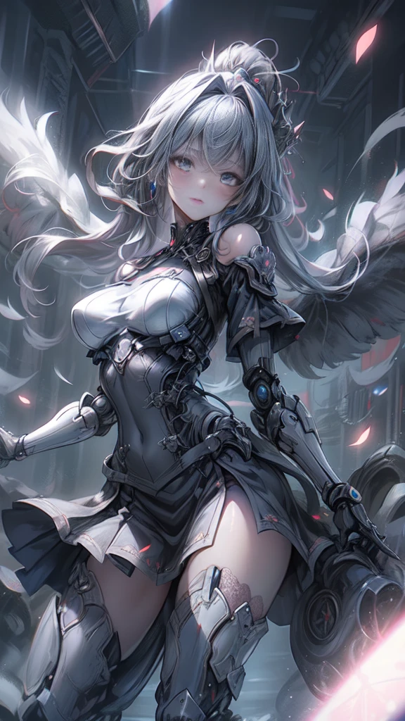 (Official Art、Highest quality、unity 8k wallpaper、32k、masterpiece、超detailedな、Ultra-high resolution、Best illustrations、It is ridiculous:1.2)、(Cinema Lighting:1.2)、Fire glow effect、Film Grain、Best Shadow、Rim Light、Side light、(非常にdetailedで複雑な3Dレンダリング)、細部までBeautiful Faceと目、Sharp pupils、Realistic student、thin、１men and women、Medium Bust、(whole body:1.2)、 Beautiful Face、Beautiful 16 year old girl、(非常にdetailedな肌、detailedな肌の質感:1.3)、(Silver Blonde、Blue-silver hair:1.3)、Paladin、Long Hair、Blunt bangs、Green Eyes、3 braids per bundle、(Blue Armor、Blue Boots、Blue Helmet、Jeweled、Gold embroidery)、thin、Maxi Skirt、(Thighs Thighs Thighs Thighs:0.8)、(cheese、in house、Artistic stained glass、Large Pipe Organ、Hello Point、Mysterious feathers floating、Angelic、Particles of light、Solemn、Nikko is、colorful、Fantasy:1.2)、(Fantasy:1.3)、(With the holy sword in hand:1.0)、Fantasy、にこやかなsmile、Organic Armor Cyborg、Blake、非常にdetailed (Dark Elf), (1 Girl), alone, Perfect Face, detailed, Ahoge, ((Long Hair:1.2)), (Hair above one eye:1.3), [[Messy Hair]], Shiny blonde white hair, Purple eyes, Variegated eyes, colorfulな髪, Shining Eyes, Bright Eyes, Face imprint, (eyelash, eye shadow, pink eye shadow), smile, Design Art：Haruhiko Mikimoto, by Kawashi, By Yoshitaka Amano,break、 ((Perfect Anatomy)), Nice body, Big Breasts、(非常にdetailed指), Best Hand, Perfect Face,(Perfect Fingers), Correct Anatomy,
