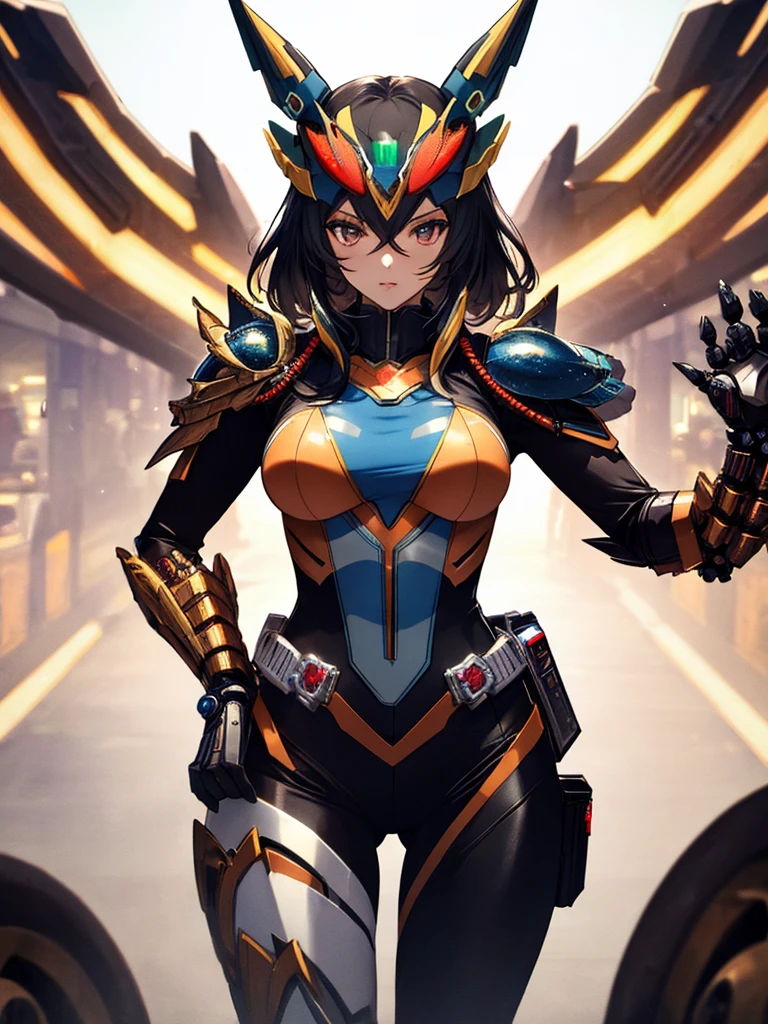 Amazoness, Kamen Rider, (Mechanical Creature), (Background is the research institute), (masterpiece), highest quality, 1girl, uhd, retina, masterpiece, ccurate, anatomically correct, textured skin, super detail, high details, high quality, best quality, highres, 4K