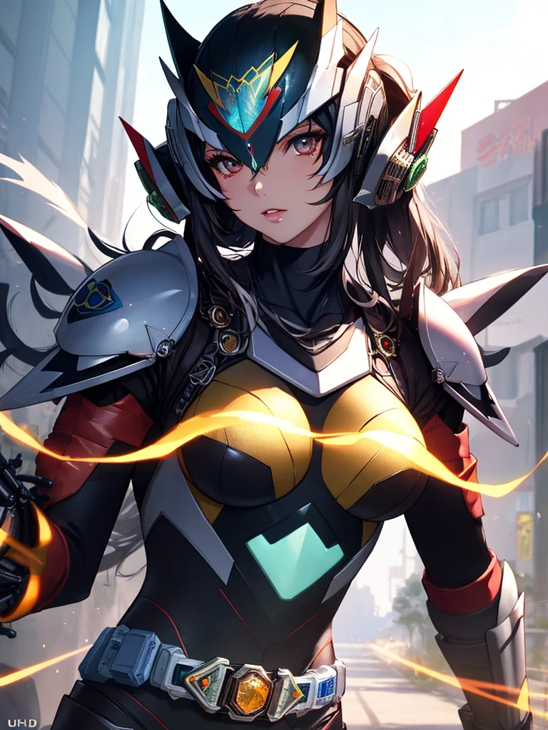 Amazoness, Kamen Rider, (Mechanical Creature), (Background is the research institute), (masterpiece), highest quality, 1girl, uhd, retina, masterpiece, ccurate, anatomically correct, textured skin, super detail, high details, high quality, best quality, highres, 4K