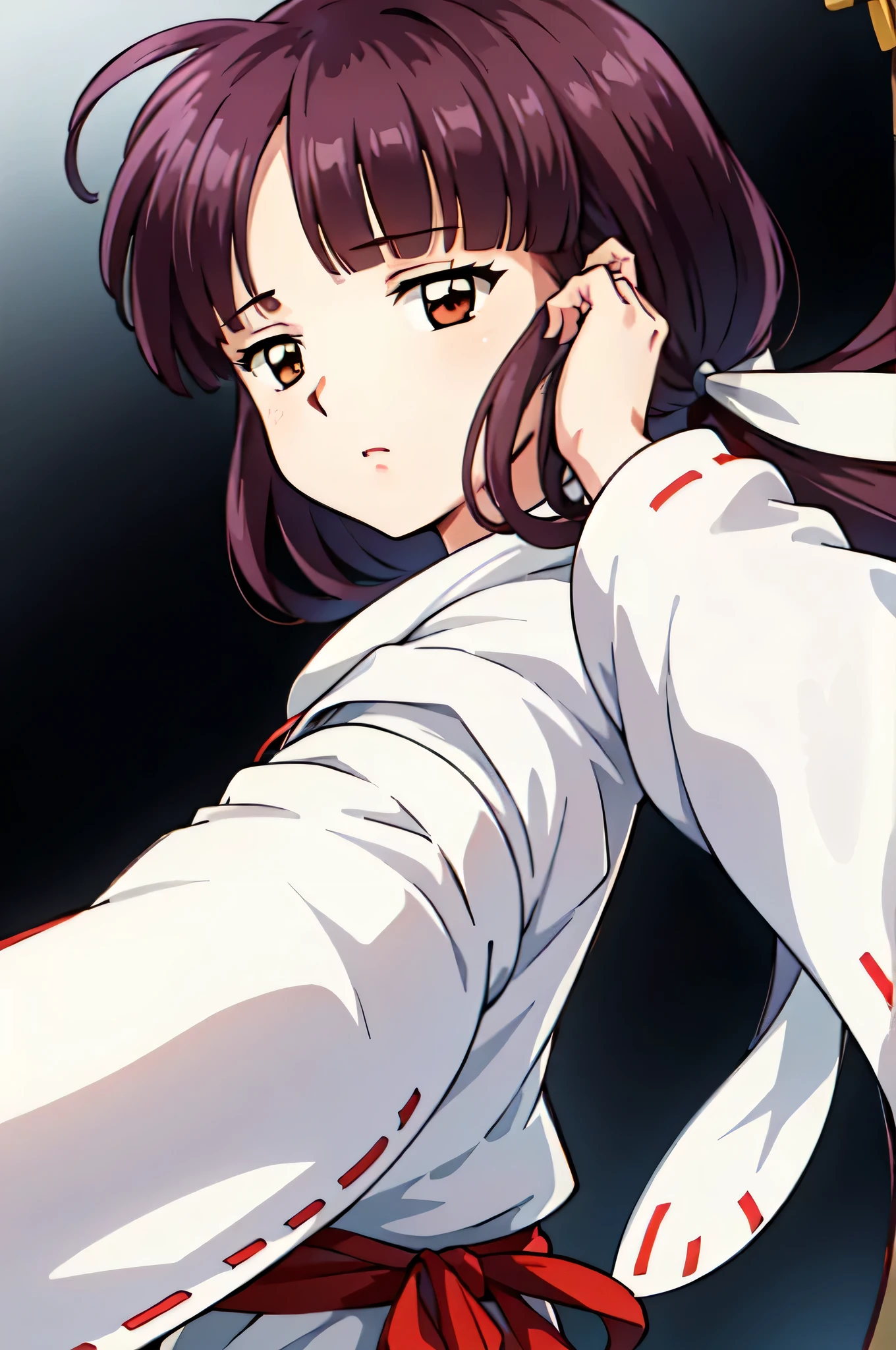 simple white background,
white kimono,white japanese clothes,wide sleeves,
(red_In addition:1.1),(red_Skirt:1.1),
hits, blunt hits, Brown eyes, by the wide,black fur,
1 girl, 20 years,young woman,beautiful Finger,beautiful long legs,beautiful body,
beautiful Nose,beautiful character design, Perfect eyes, perfect face,expressive eyes,perfect balance,
looking at the viewer,(Focus on her face),Closed mouth, (innocent_big_eyes:1.0),(light_smile:0.3),
official art,Extremely detailed CG unity 8k wallpaper, perfect lighting,showy, bright_Forehead_face_lighting,White skin,
(masterpiece:1.0),(better_quality:1.0), ultra high resolution,4k,ultra detailed,
Photography, 8k, HdR, High resolution, absurdities:1.2, Kodak photo 400, film grain, blurred background, bokeh:1.2, Lens flare, (Vibrant_Color:1.2),Photography profesional,
(beautiful,big_old:1.4), (beautiful_face:1.5),(narrow_waist),