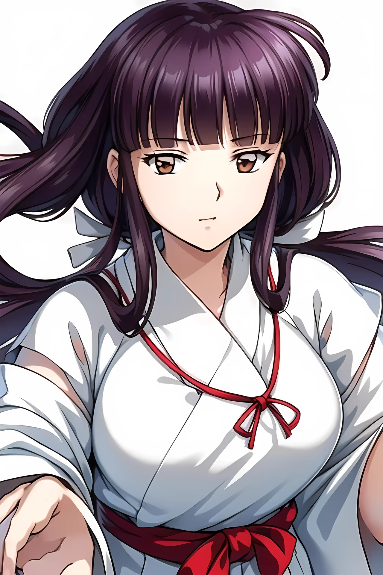 simple white background,
white kimono,white japanese clothes,wide sleeves,
(red_In addition:1.1),(red_Skirt:1.1),
hits, blunt hits, Brown eyes, by the wide,black fur,
1 girl, 20 years,young woman,beautiful Finger,beautiful long legs,beautiful body,
beautiful Nose,beautiful character design, Perfect eyes, perfect face,expressive eyes,perfect balance,
looking at the viewer,(Focus on her face),Closed mouth, (innocent_big_eyes:1.0),(light_smile:0.3),
official art,Extremely detailed CG unity 8k wallpaper, perfect lighting,showy, bright_Forehead_face_lighting,White skin,
(masterpiece:1.0),(better_quality:1.0), ultra high resolution,4k,ultra detailed,
Photography, 8k, HdR, High resolution, absurdities:1.2, Kodak photo 400, film grain, blurred background, bokeh:1.2, Lens flare, (Vibrant_Color:1.2),Photography profesional,
(beautiful,big_old:1.4), (beautiful_face:1.5),(narrow_waist),