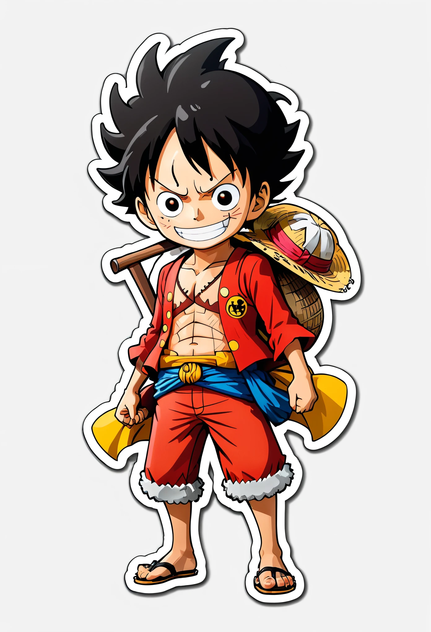 Simple and professional stickers, mini luffy, logos and preferably on a transparent background., cartoon style, laugh