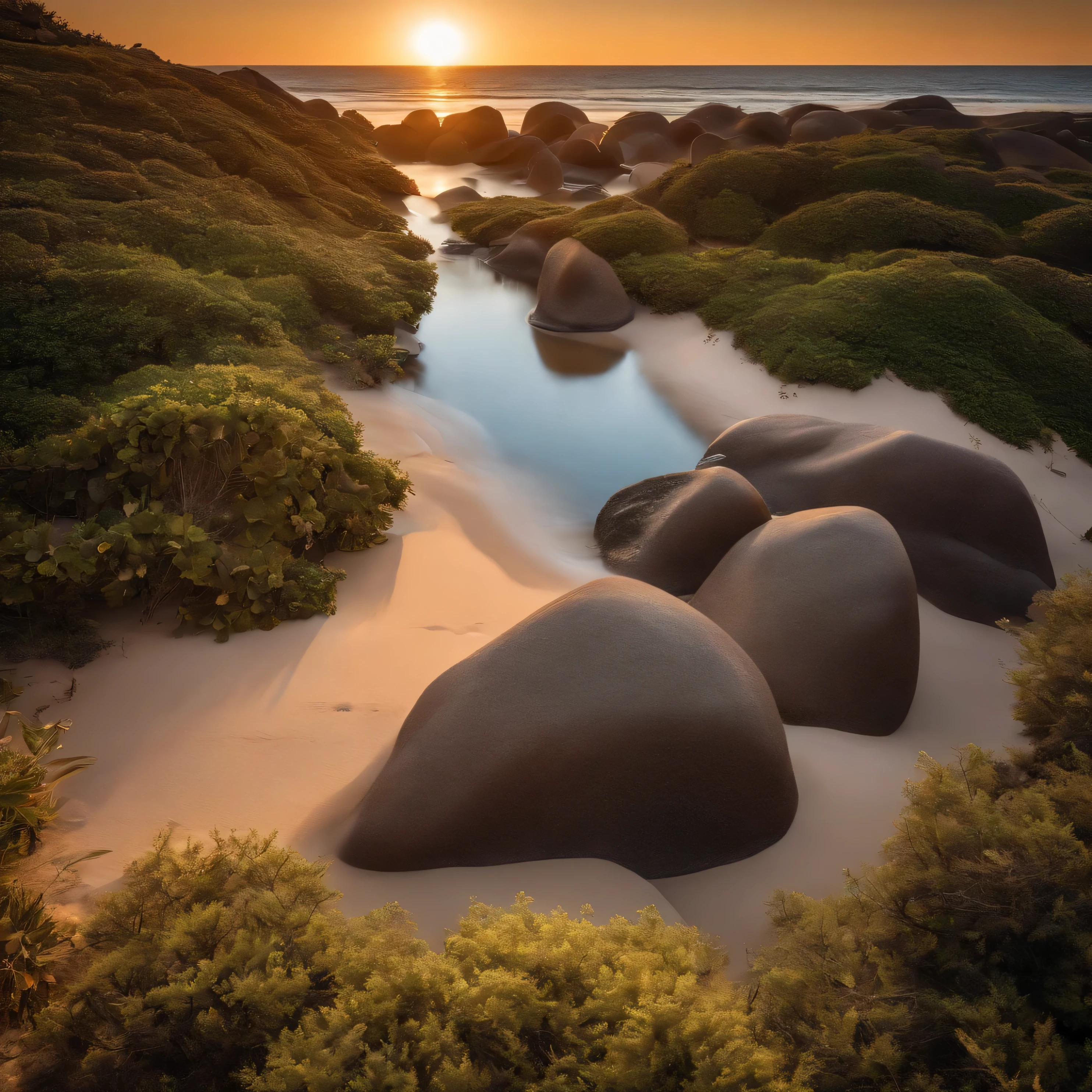Photograph of cologne The Apothecary on the beach is a bit of the colony inside the sand, Sunsets should be clear on the sea, sharp sands, surrounded by some shells and starfish, high quality shadows, Ultra Quality in Sands, super details, 8k