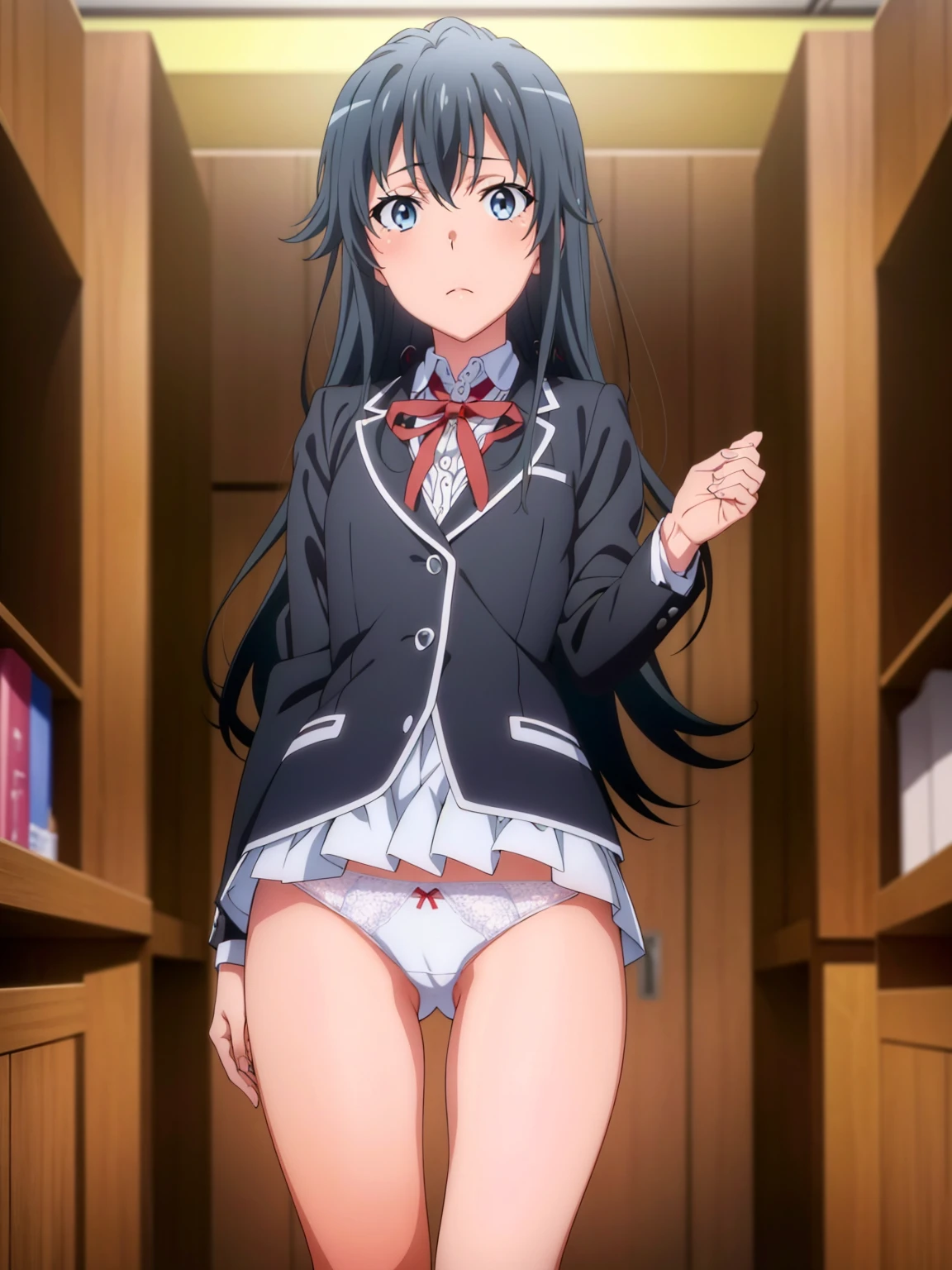 nsfw,(yukih0 sit a yukino),Browsing Caution,One boy in,Looking at the audience,Reina Kosaka ,One Girl,One boy,others_expensive_School_uniform ,masterpiece ,8k unity wallpaper,Anime key visual,expensiveest quality, High resolution, unity 8k wallpaper, (shape:0.8), expensively detailed face,expensively detailed eye,Glowing Eyes , Glowing Skin,Fine skin,White skin,dense skin,Detailed Hair,expensively detailed legs,Perfect lighting, Detailed CG, Perfect hands, Perfect Anatomy,High resolution,Anime key visual,Kyoto Animation,Thin limbs, Delicate curves, Graceful hands, Small feet,shape:0.8, ,locker room、stand、(White panties),Cowboy Shot、(pussy cameltoe:1.0)、