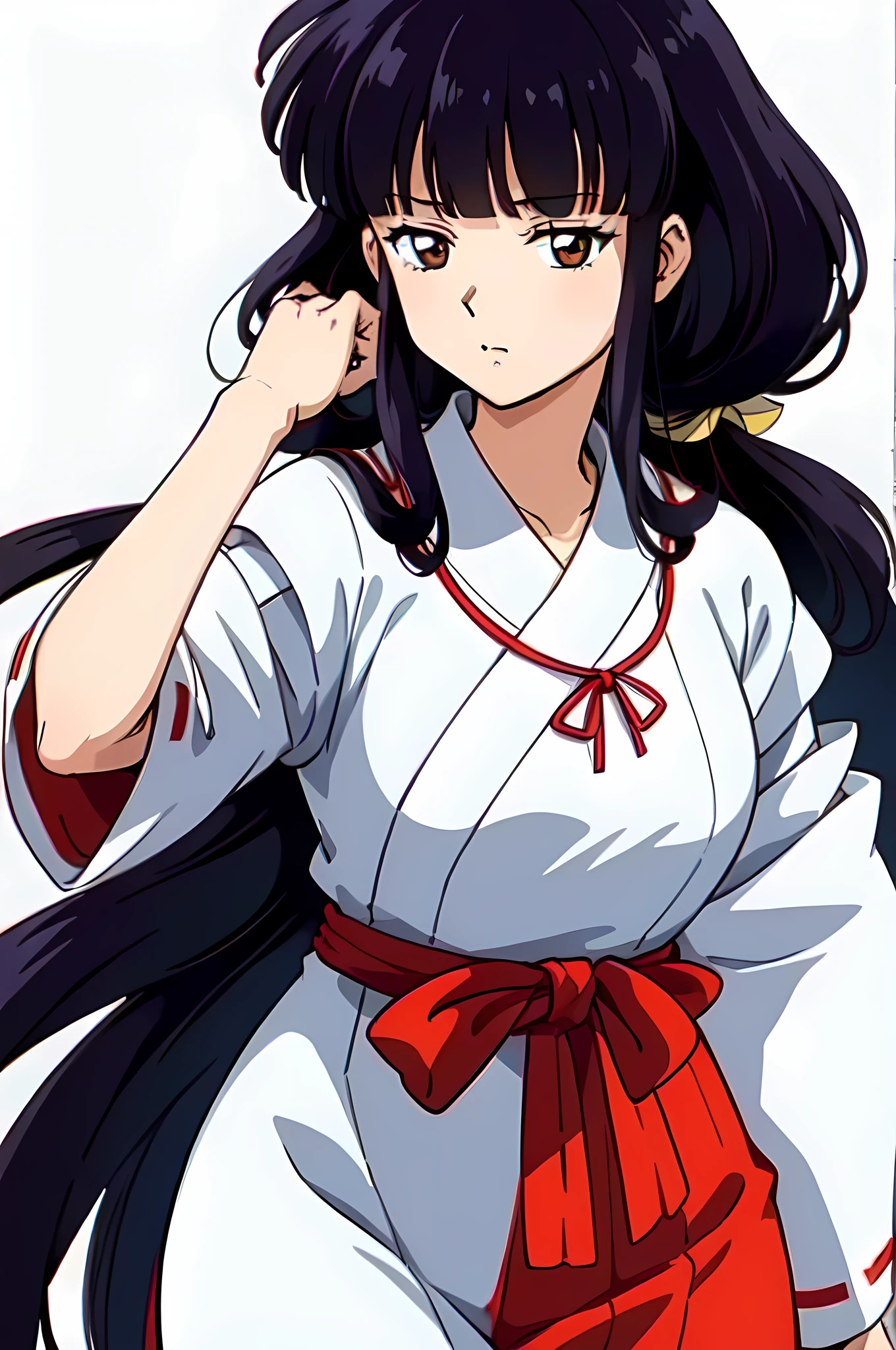 simple white background,
white kimono,white japanese clothes,wide sleeves,
(red_In addition:1.1),(red_Skirt:1.1),
hits, blunt hits, Brown eyes, by the wide,black fur,
1 girl, 20 years,young woman,beautiful Finger,beautiful long legs,beautiful body,
beautiful Nose,beautiful character design, Perfect eyes, perfect face,expressive eyes,perfect balance,
looking at the viewer,(Focus on her face),Closed mouth, (innocent_big_eyes:1.0),(light_smile:0.3),
official art,Extremely detailed CG unity 8k wallpaper, perfect lighting,showy, bright_Forehead_face_lighting,White skin,
(masterpiece:1.0),(better_quality:1.0), ultra high resolution,4k,ultra detailed,
Photography, 8k, HdR, High resolution, absurdities:1.2, Kodak photo 400, film grain, blurred background, bokeh:1.2, Lens flare, (Vibrant_Color:1.2),Photography profesional,
(beautiful,big_old:1.4), (beautiful_face:1.5),(narrow_waist), y pechugona, de pechos grandes 