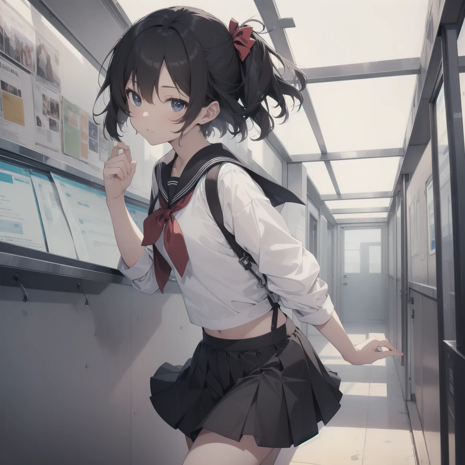 ultra-absurdres-Top quality by artist God, ultra-detailed, high resolution, anime moe artstyle, best anime 8k konachan wallpaper, pixiv contest winner, pool:2810, perfect anatomy,break, 1girl, (Please draw a girl walking sleepily to school alone. )break,(Solo,little female, 13-year-old:1.3),Full limbs, complete fingers,a junior high school student, (very short hair), short cut, flat chest, , small butt, small black eyes, beautiful detailed eyes, well-proportioned iris and pupils, expressive eyes, highres detailed hair, soft expression, salor school_uniform, sailor collar, serahuku, bow, pleated skirt,(Detailed Lighting), (Detailed background), in the School commute route. break,super detailed skin, Best cinematic lighting powered by famous artist, 8k,beauty illustration,photoshop_(medium),very aesthetic,break,((artist:fujima_takuya )), artist:clamp ,artist:carnelian ,artist:kantoku ,