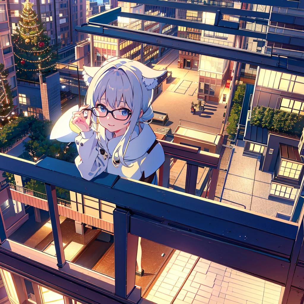 (Very detailed CG ユニティ 8k 壁紙),(masterpiece), (Highest quality), (Very detailed), (Best illustrations),(Best Shadow), Urban Background, ,break ,  P90 Christmas, Wear glasses on your head, , 