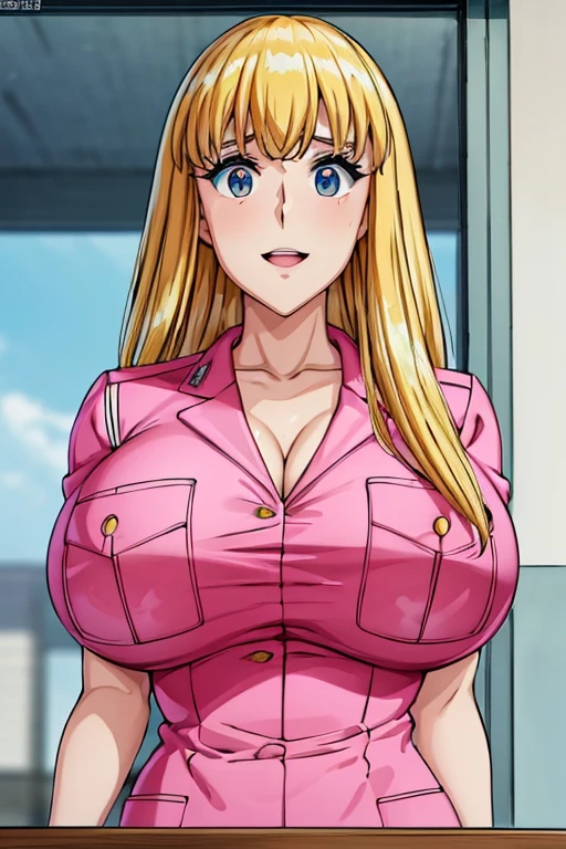 nsfw:1.2 , 12 heads、Anime Style、policewoman、Obscene pink uniform, Short-sleeved uniform, Pink high heels, 古いデザインのpolicewoman帽, Tight mini skirt, Panties are visible , Nipples are visible through the, Spread your legs, ((Cleavage 1.3))、((nakedを見せる))、((Dirty face:1.3))、(Beautiful saggy huge breasts:1.5), (Mature Woman)、Reiko Nakagawa,blonde hair,((naked)),(blue eyes:1.2),,(Large Breasts:1.5),Shiny,hair,((alone)),((masterpiece)),((Highest quality)),Perfect Anatomy,Slim waist,Perfect Image,8K Ultra HD,(Beautiful attention to detail:1.5),Highly detailed face,Are standing,(Upper Body:1.1),(Look at the front:1.1), Super detailed,Absurd,High resolution,(Shiny hair),Outdoor,((A delicate smile)), information