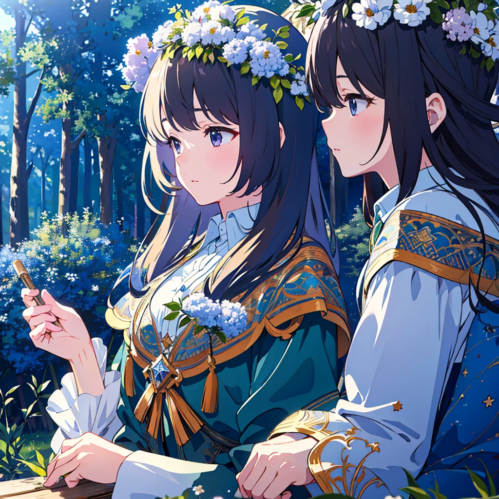 (((masterpiece)))、(((Highest quality)))、((Very detailed))、in the forest、Girl playing piano、play、Flowers Bloom、Calm、The light shines、Starry Sky、The wind is blowing、masterpiece,Highest quality,Super detailed,High resolution,8K Portrait,unity 8k wallpaper,extremely detailed CG unity 8k wallpaper