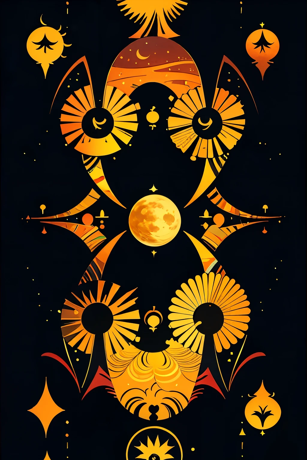Back of playing cards,Perfect left/right and top/bottom symmetry,moon,sun,Abstract Painting,masterpiece,hope,positive,beautiful,High resolution, High resolution, 8k, masterpiece2:1,