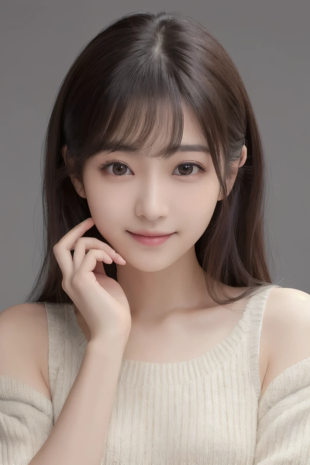 ((Haruka Kaki,Super beautiful girl,Highest quality, 8k,Real Photo, masterpiece:1.3))(I rolled up my knitted clothes from the bottom up to my shoulders、 exposed:1.5),slender,long hair,One person,Black Hair,17Year old girl:1.3,double eyelid, Whitening skin,smile:1.2,Golden Ratio,Both eyes are equal in size.