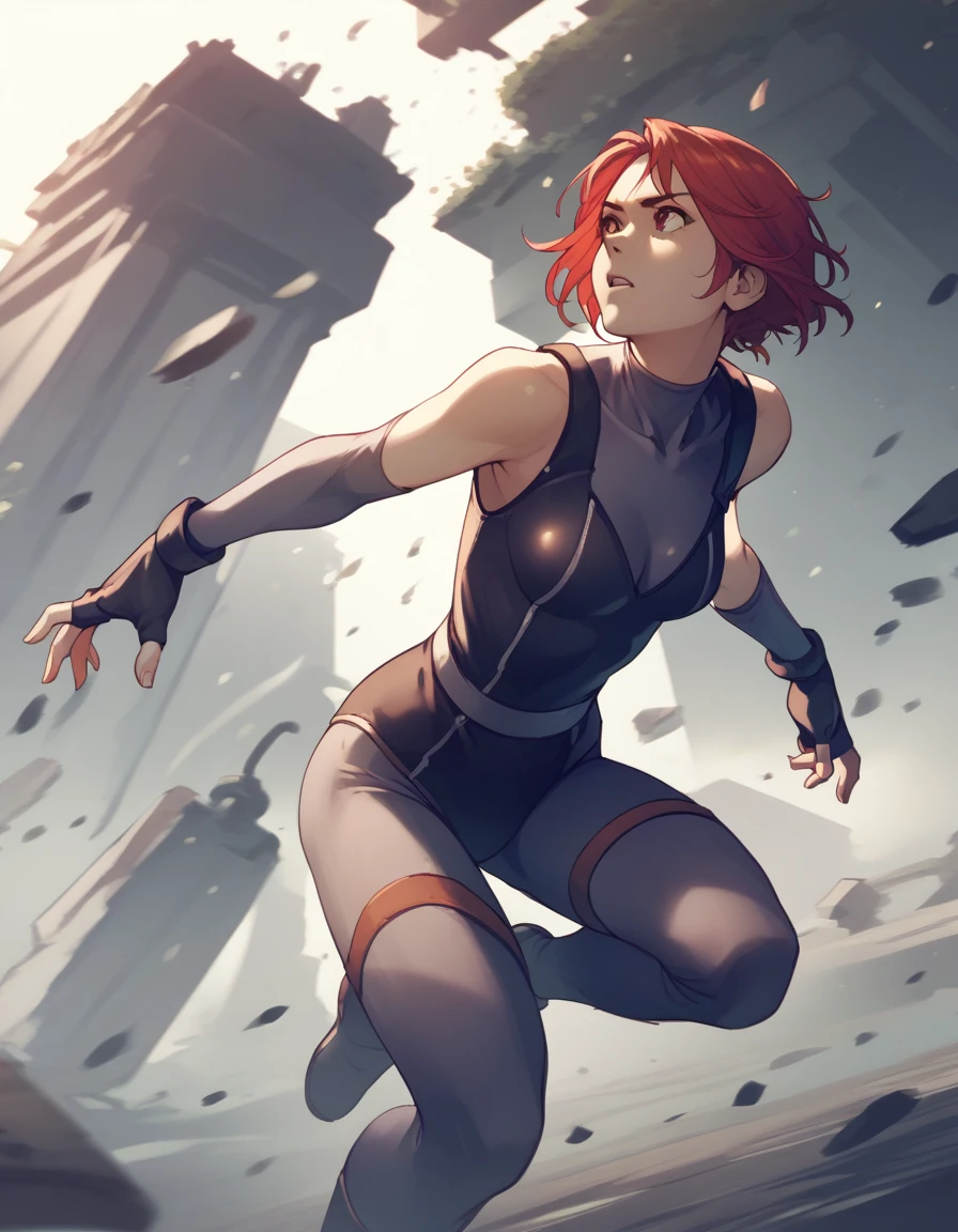 regina, bodysuit under clothes, fingerless gloves, leotard, detached sleeves,
ゾンビ, running away, score_9, score_8_up, score_7_up, score_6_up, score_5_up, score_4_up、prosthesis limbs
