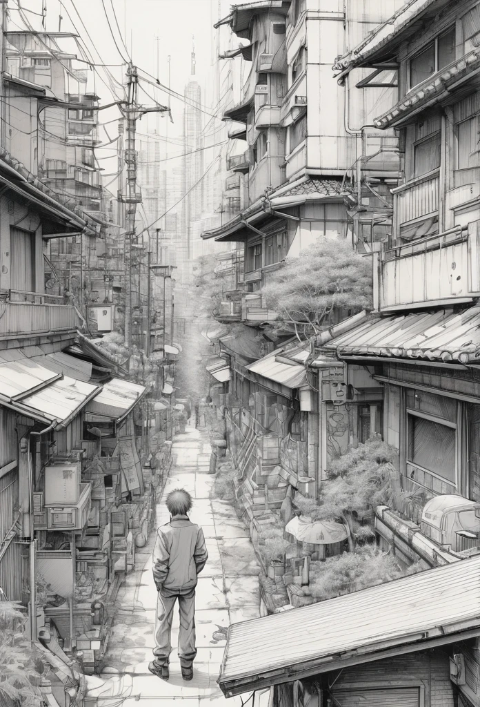 Anime line art, by Naoki Urasawa, sketch, best quality, masterpiece, very aesthetic, perfect composition, intricate details, ultra-detailed, B&W