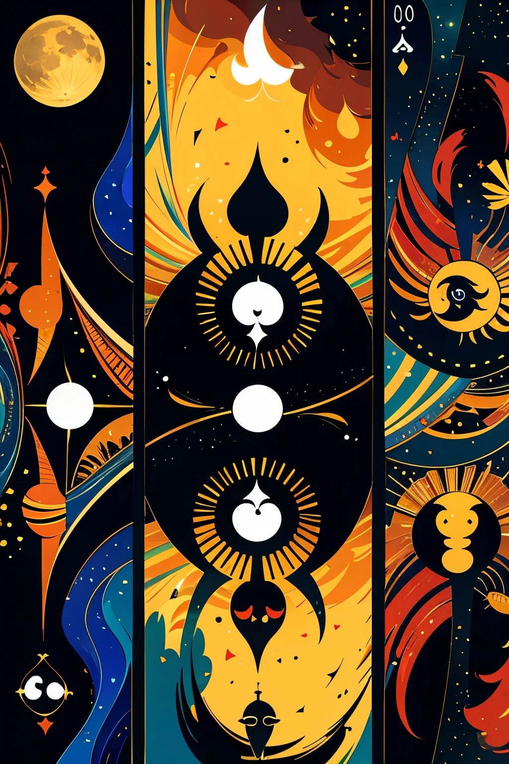 Back of playing cards,Perfect left/right and top/bottom symmetry,moon,sun,Abstract Painting,masterpiece,hope,positive,beautiful,High resolution, High resolution, 8k, masterpiece2:1,