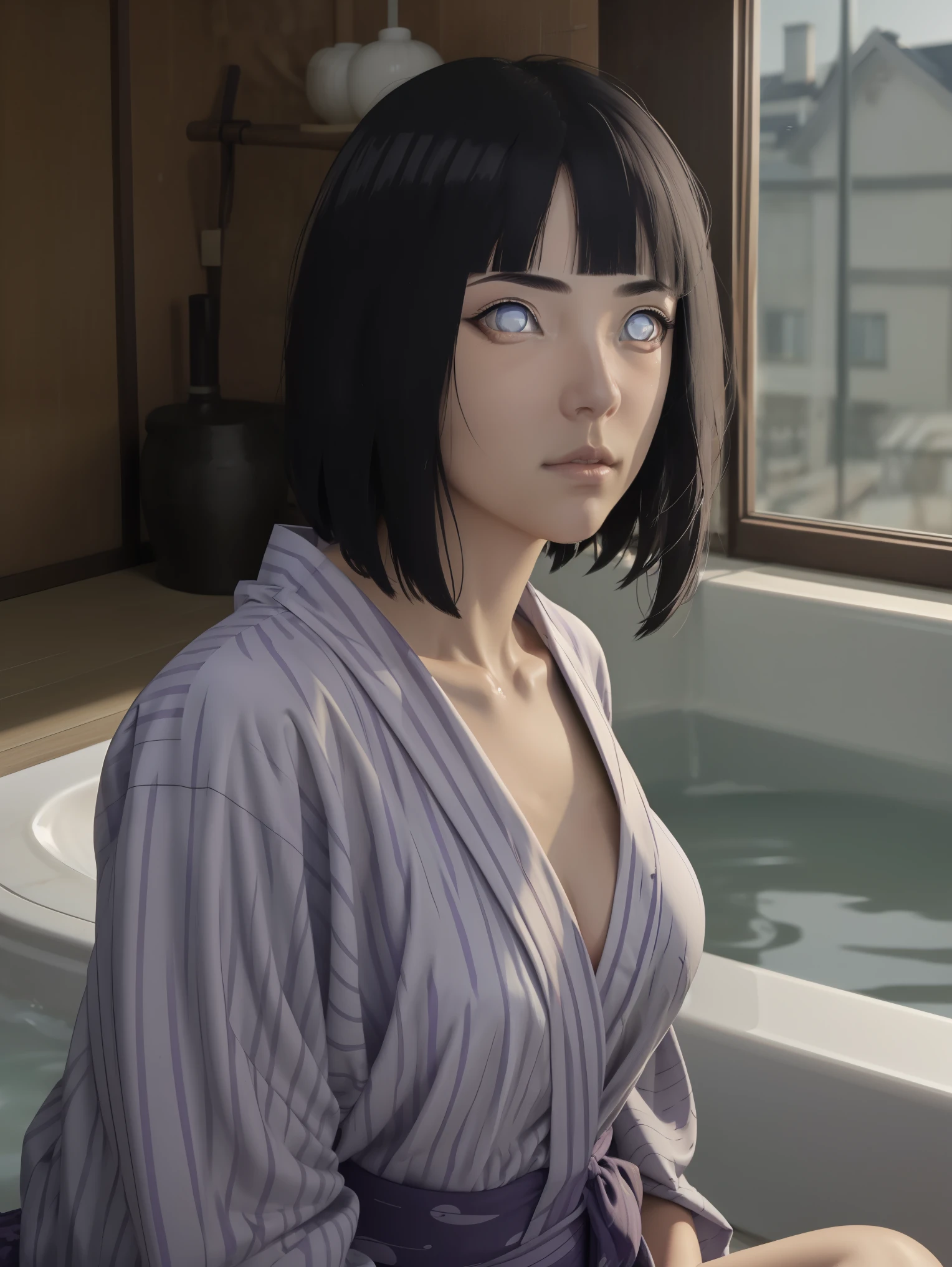 Masterpiece, Hinata\(Boruto\), 1 girl, alone,mature woman,
BREAK (bath yukata,purple bra:1.2)
BREAK laying on bed, looking at viewer, side angle, blush,
BREAK (masterpiece:1.2), best quality, high resolution, unity 8k wallpaper, (illustration:0.8), (beautiful detailed eyes:1.6), extremely detailed face, perfect lighting, extremely detailed CG, (perfect hands, perfect anatomy),