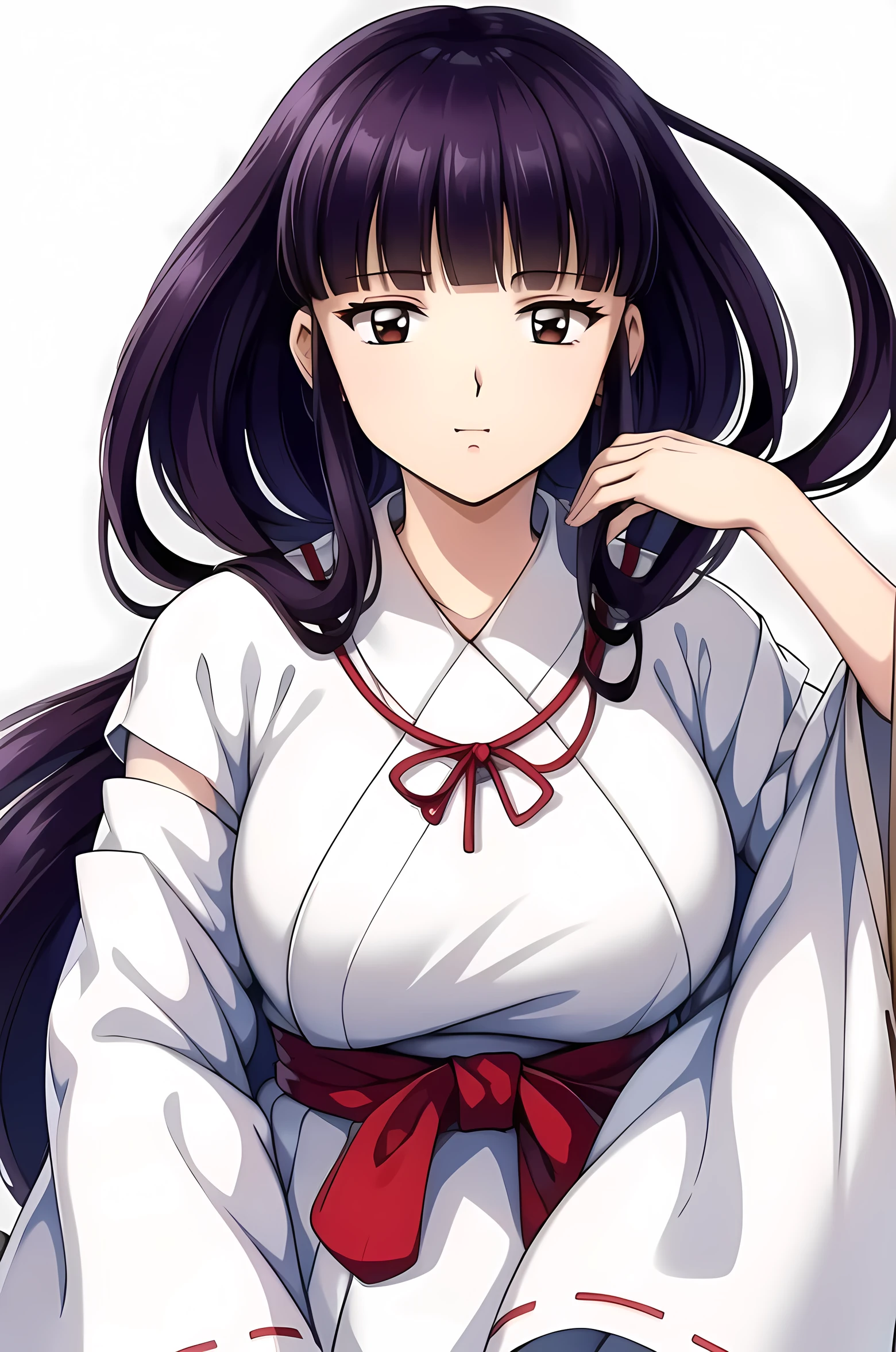 simple white background,
white kimono,white japanese clothes,wide sleeves,
(red_In addition:1.1),(red_Skirt:1.1),
hits, blunt hits, Brown eyes, by the wide,black fur,
1 girl, 20 years,young woman,beautiful Finger,beautiful long legs,beautiful body,
beautiful Nose,beautiful character design, Perfect eyes, perfect face,expressive eyes,perfect balance, y unos hermosos pechos bigs, ((pechugona de pechos bigs))
looking at the viewer,(Focus on her face),Closed mouth, (innocent_big_eyes:1.0),(light_smile:0.3),
official art,Extremely detailed CG unity 8k wallpaper, perfect lighting,showy, bright_Forehead_face_lighting,White skin,
(masterpiece:1.0),(better_quality:1.0), ultra high resolution,4k,ultra detailed,
Photography, 8k, HdR, High resolution, absurdities:1.2, Kodak photo 400, film grain, blurred background, bokeh:1.2, Lens flare, (Vibrant_Color:1.2),Photography profesional,
(beautiful,big_old:1.4), (beautiful_face:1.5),(narrow_waist), y tremendos pechos bigs,