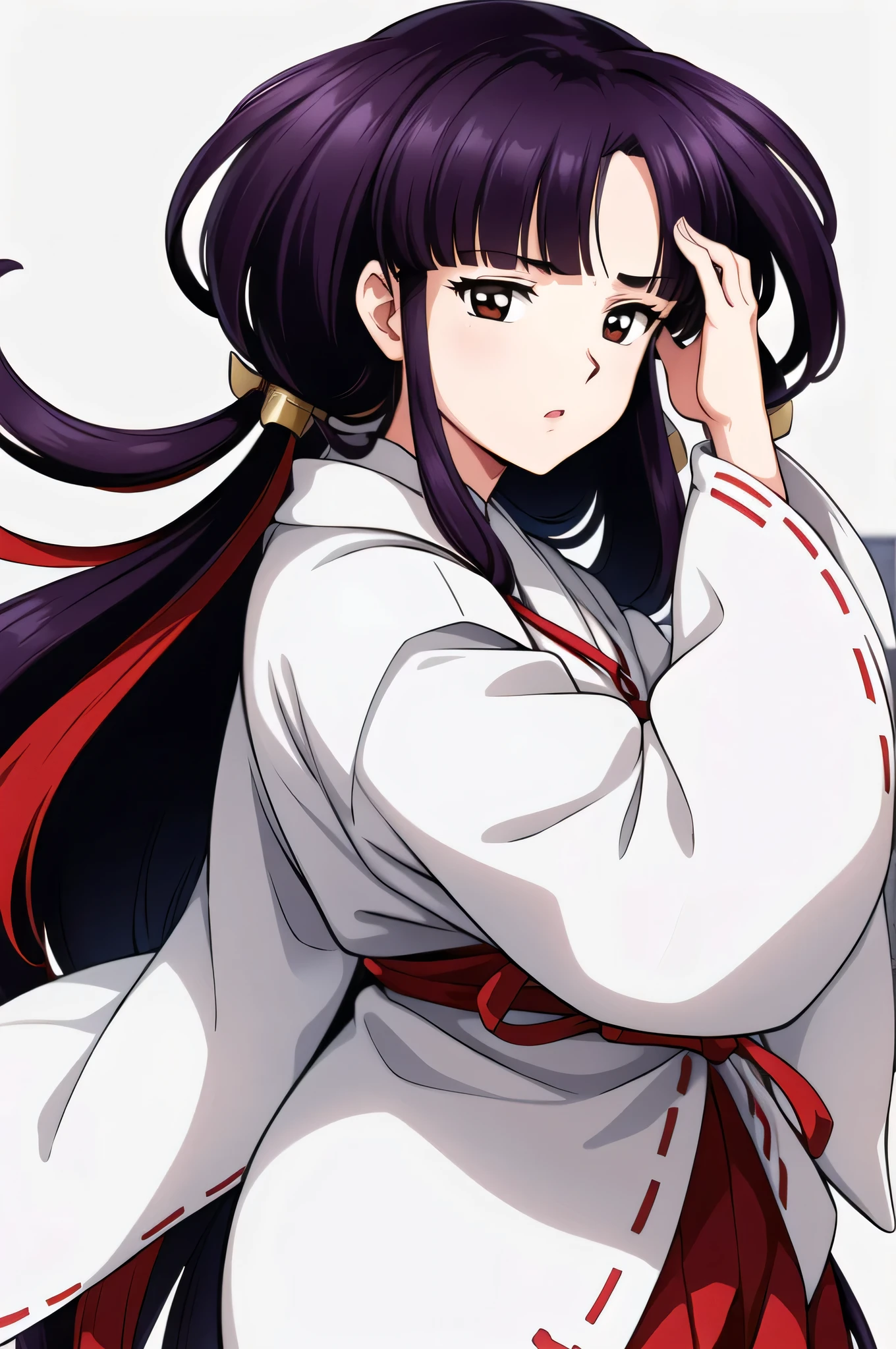 simple white background,
white kimono,white japanese clothes,wide sleeves,
(red_In addition:1.1),(red_Skirt:1.1),
hits, blunt hits, Brown eyes, by the wide,black fur,
1 girl, 20 years,young woman,beautiful Finger,beautiful long legs,beautiful body,
beautiful Nose,beautiful character design, Perfect eyes, perfect face,expressive eyes,perfect balance, y unos hermosos pechos bigs, ((pechugona de pechos bigs))
looking at the viewer,(Focus on her face),Closed mouth, (innocent_big_eyes:1.0),(light_smile:0.3),
official art,Extremely detailed CG unity 8k wallpaper, perfect lighting,showy, bright_Forehead_face_lighting,White skin,
(masterpiece:1.0),(better_quality:1.0), ultra high resolution,4k,ultra detailed,
Photography, 8k, HdR, High resolution, absurdities:1.2, Kodak photo 400, film grain, blurred background, bokeh:1.2, Lens flare, (Vibrant_Color:1.2),Photography profesional,
(beautiful,big_old:1.4), (beautiful_face:1.5),(narrow_waist), y tremendos pechos bigs,