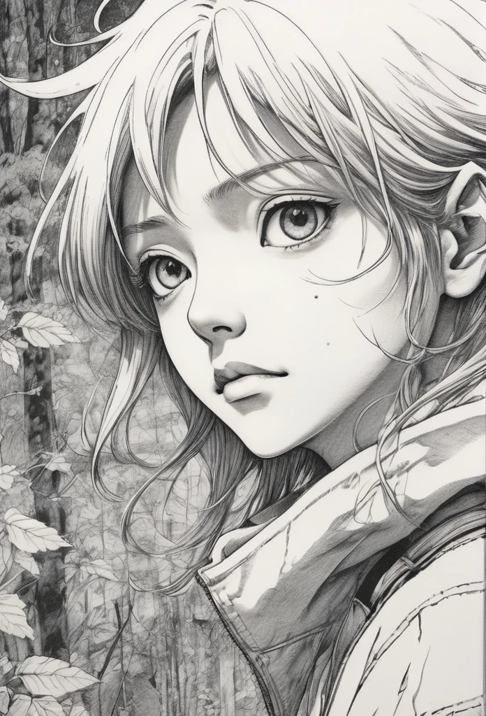 Anime line art, by Naoki Urasawa, sketch, best quality, masterpiece, very aesthetic, perfect composition, intricate details, ultra-detailed, B&W, rostro,elfa