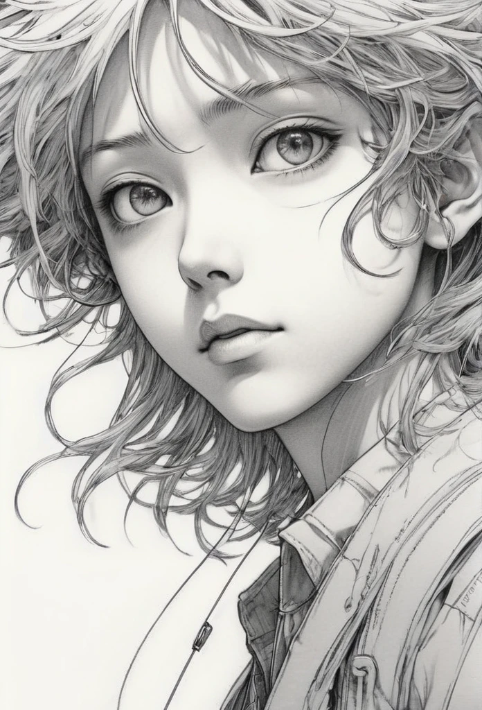 Anime line art, by Naoki Urasawa, sketch, best quality, masterpiece, very aesthetic, perfect composition, intricate details, ultra-detailed, B&W, rostro,elfa
