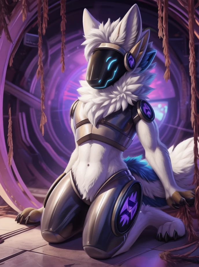 Art Cartoon,Art 4K,protogen,female body,corpo sexy,big fur,white fur color,fluffy tail,futuristic room