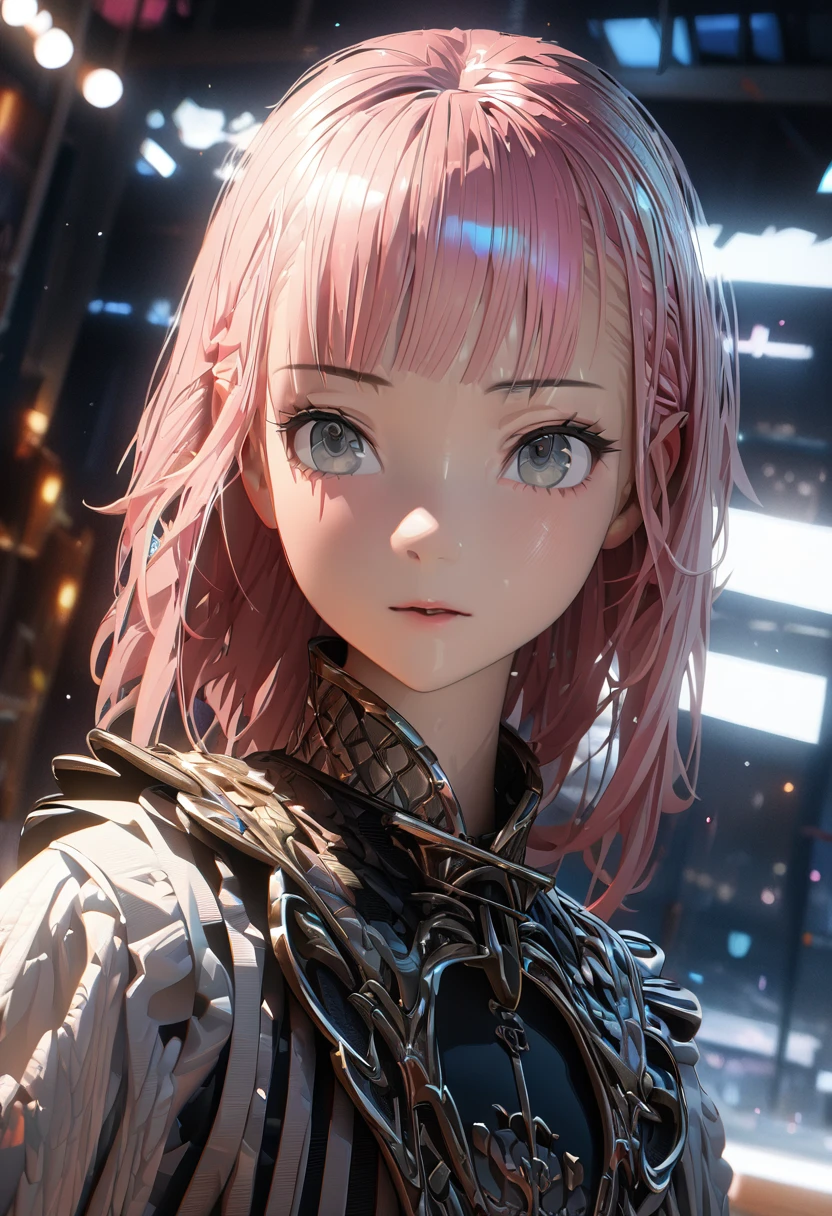 Anime Style, (master piece:1.4), (best quality:1.4), (ultra-detailed:1.4), (highres:1.4), (8k), (detailed light), ([[3d], (realistic): :0.49]:0.49), ([anime style:2d:0.49]:0.09), best quality, best quality, best quality, hires, Upper Body,18-year-old,Dynamic Angle,bangs,Grey Eyes, short, (Chinaの緑の衣装:1.3), Pink Hair, Grey Eyes,Wide-angle shot,Downtown at night,cyber-,China, cyber-シティ