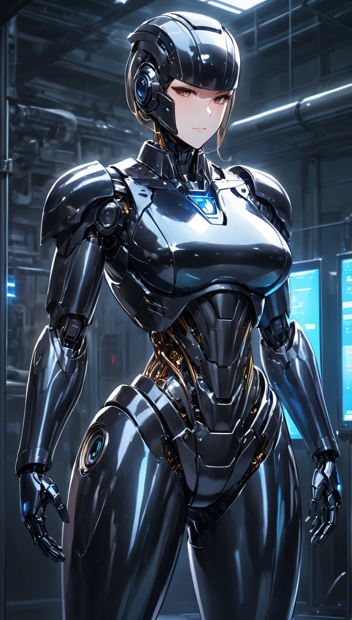 Ultra HD, Retina, Anatomically correct, Textured Skin, masterpiece, precise，Solitary，high quality,Extremely detailed，(Robot women),(Iron Body:1.7),(Glowing skin:1.8),(Bright Light),(Standing:1.7),[Detail face],(Mean face:1.7),(Police)(Blue and White)