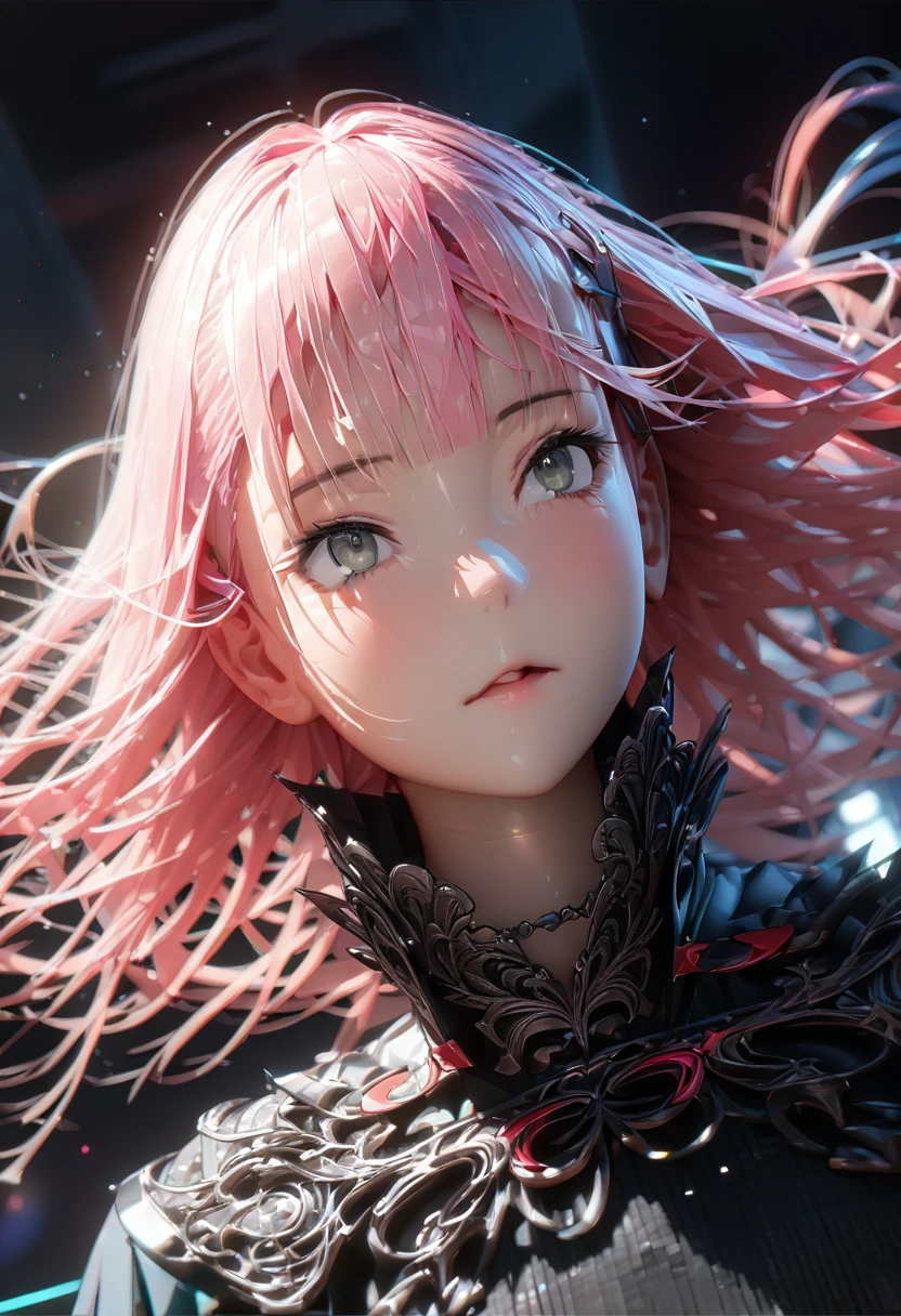 (master piece:1.4), (best quality:1.4), (ultra-detailed:1.4), (highres:1.4), (8k), (detailed light), ([[3d], (realistic): :0.49]:0.49), ([anime style:2d:0.49]:0.09), best quality, best quality, best quality, hires, Upper Body,18-year-old,Dynamic Angle,bangs,Grey Eyes, short, (Chinaの緑の衣装:1.3), Pink Hair, Grey Eyes,Wide-angle shot,Downtown at night,cyber-,China, cyber-シティ