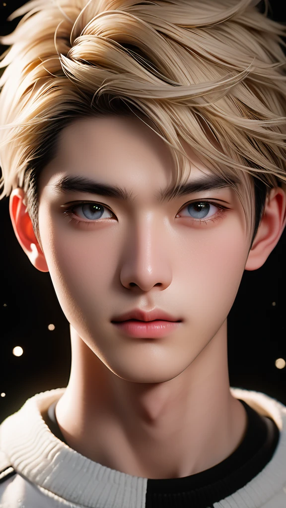 Meticulous, analog style, focus on the eyes, highest quality, (highly detailed skin), photo of very handsome pale skin Chinese donghua boy, 21 years old, (Cyber), perfect face, pore skin, (penetration:0.5), black background, (bokeh:0.6), sharp focus, grainy lighting, (backlight:0.7), film grain, photographed with Sony A7R IV camera, 18mm F/1.7 cine lens, (highly detailed, intricate detail), 8k, HDR, front view, (full body: 16,9)
