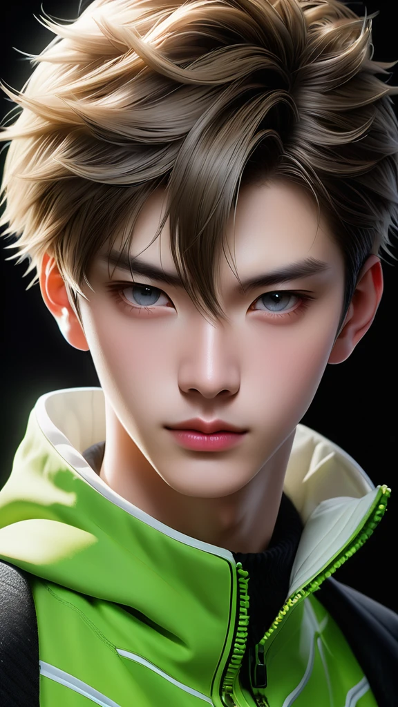 Meticulous, analog style, focus on the eyes, highest quality, (highly detailed skin), photo of very handsome pale skin Chinese donghua boy, 21 years old, (Cyber), cyber jacket, face mask, perfect face, pore skin, (penetration:0.5), black background, (bokeh:0.6), sharp focus, grainy lighting, (backlight:0.7), film grain, photographed with Sony A7R IV camera, 18mm F/1.7 cine lens, (highly detailed, intricate detail), 8k, HDR, front view, (full body: 16,9)