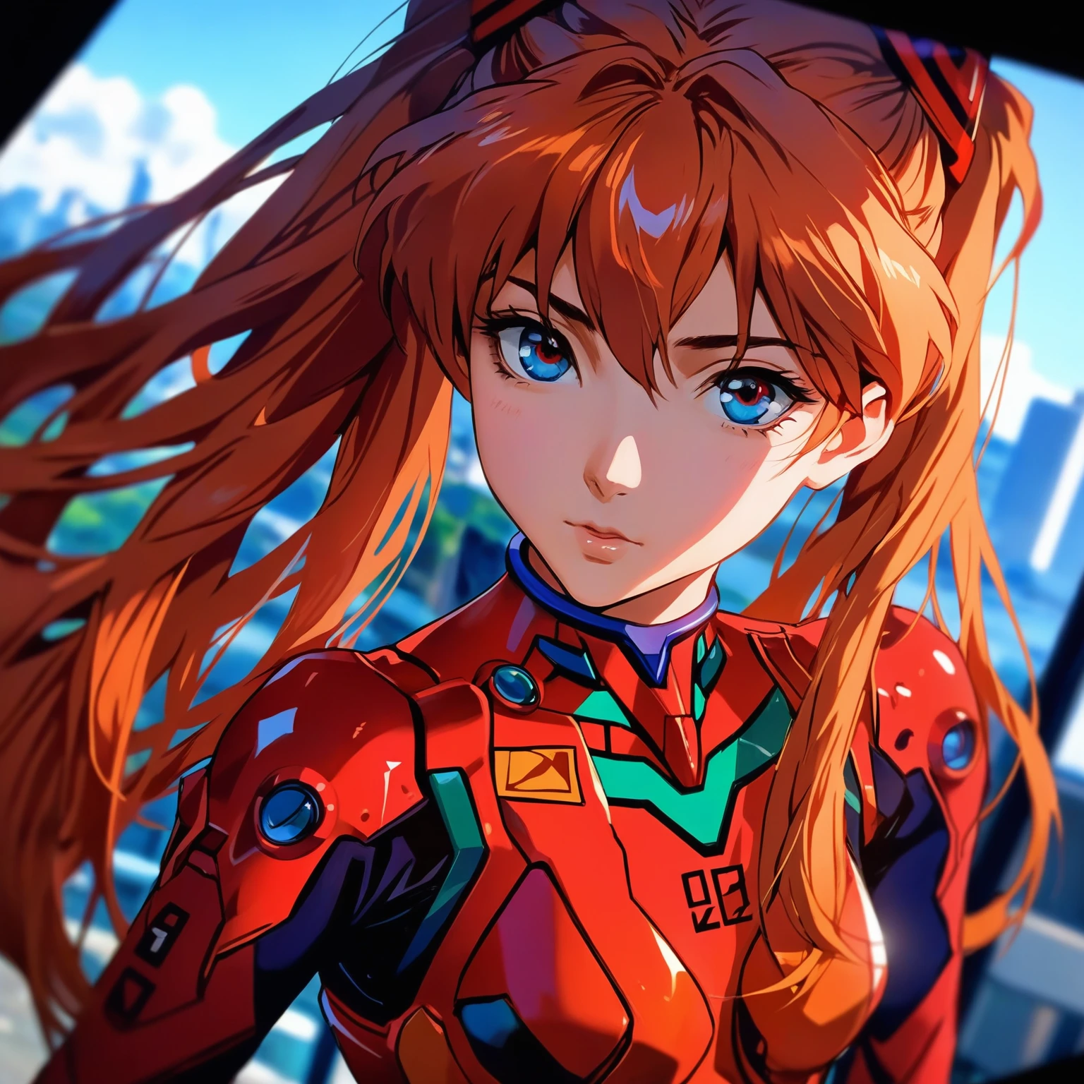 anime girl with long red hair and blue eyes in a red suit, 明日香 langley sohryu, 明日香 langley, 明日香, 明日香 langley soryu, 明日香 langley souryuu, portrait of 明日香 langley soryu, beautiful 明日香 from evangelion, 明日香 from evangelion, full body zenkai! 明日香 suit