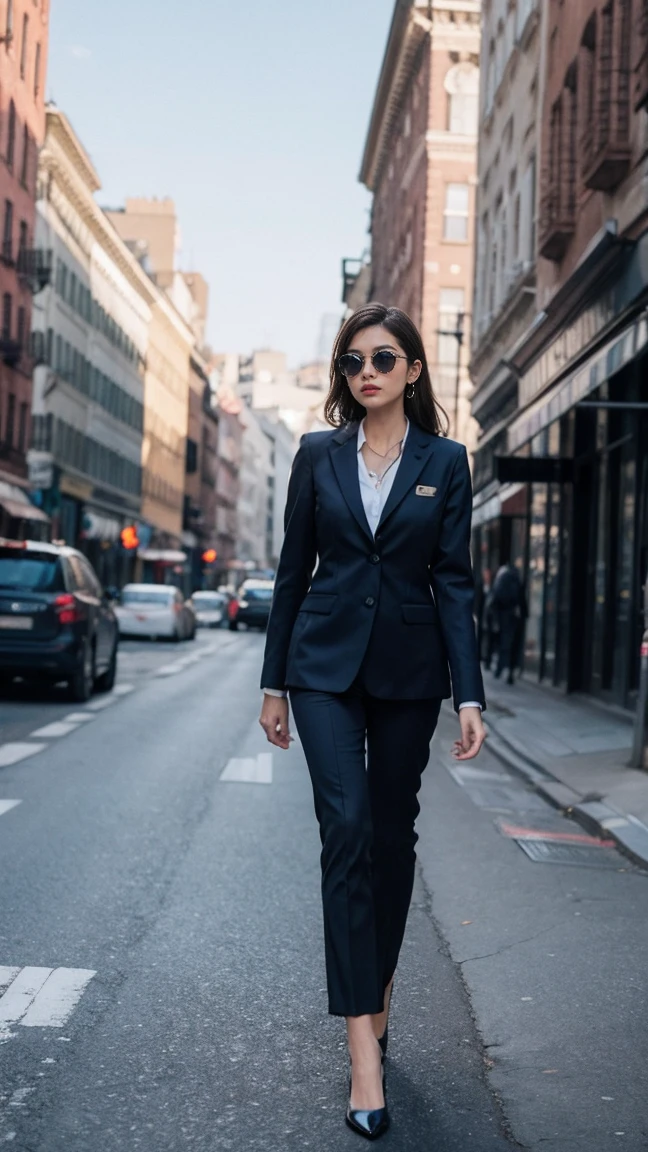 Wear a navy blue business suit