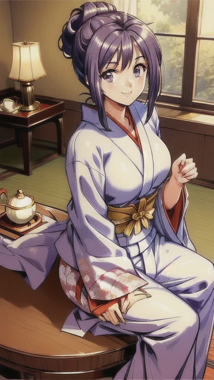 ((masterpiece)),((Ayako Katagiri)),((Katagiri Ayako)),((Full smile)),((Smile)),((happiness)),Healthy Beauty,((((tea time)))),(((kimono))),sexy,(((Antique style hotel room)))