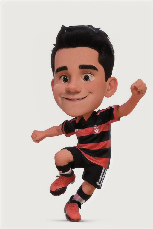 8ik, cartoon boy in a red and black soccer uniform kicking a soccer ball, soccer player, football player, celebrate goal, inspired by Oswaldo Viteri, pose(arms up + happy), football mascot, toon rendering, inspired by Master of the Bambino Vispo, charicature, playing soccer, celebration, diego 5, happy kid, sports mascot, in cartoon style