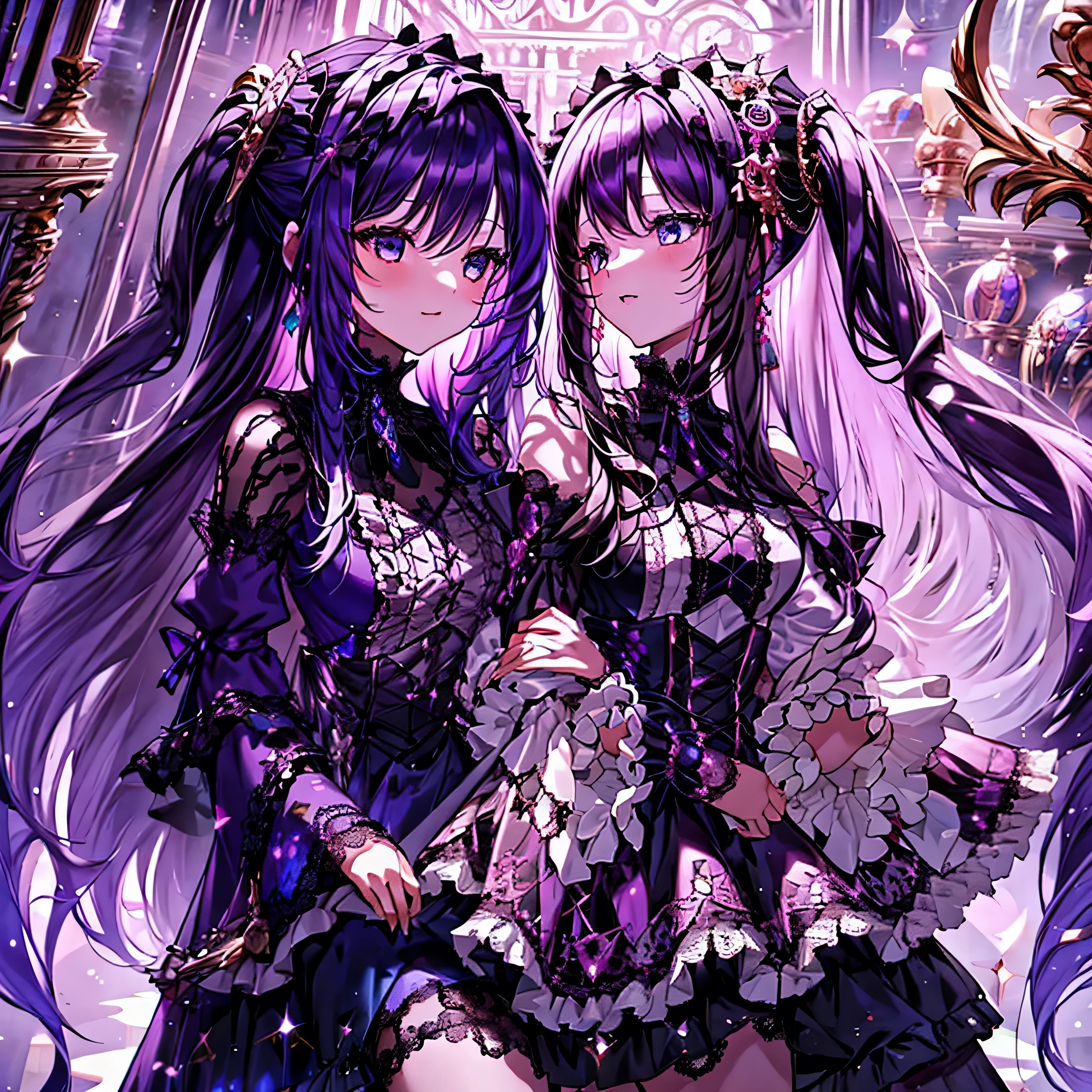 luminism, fantasy acrylic,a beautiful girl,dark pigtail hair,wearinf Four-tiered ruffle Gothic dress with lace patterned arms.Ballroom mask with embedded jewels.background dance party