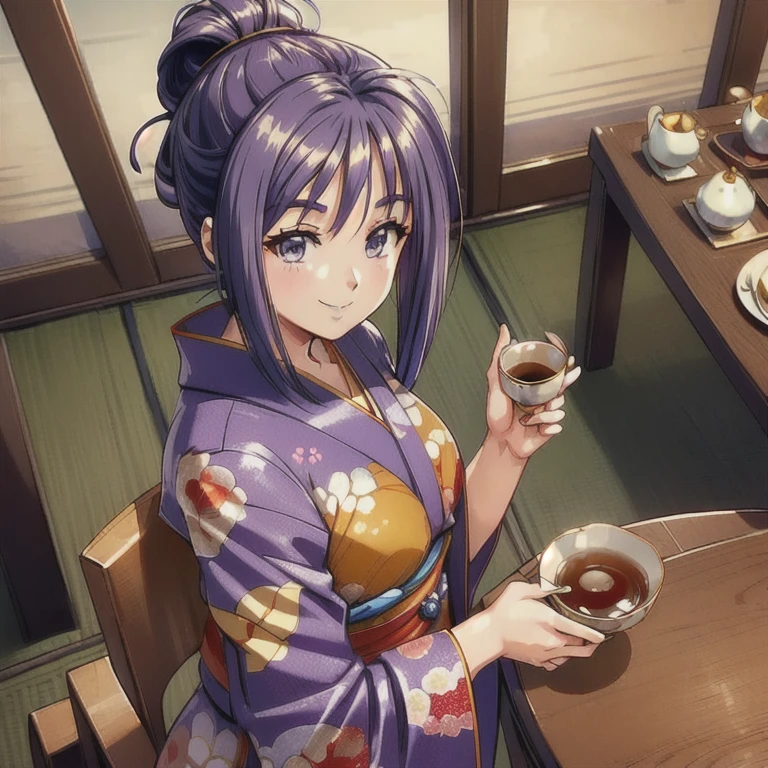 ((masterpiece)),((Ayako Katagiri)),((Katagiri Ayako)),((Full smile)),((Smile)),((happiness)),Healthy Beauty,((((tea time)))),(((kimono))),sexy,Anatomically perfect hands