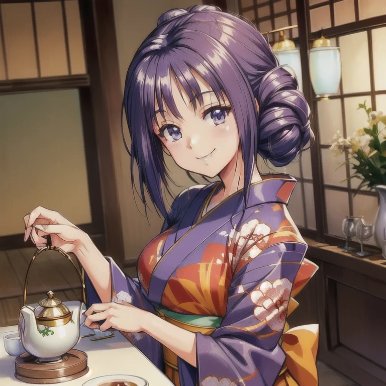 ((masterpiece)),((Ayako Katagiri)),((Katagiri Ayako)),((Full smile)),((Smile)),((happiness)),Healthy Beauty,((((tea time)))),(((kimono))),sexy,Anatomically perfect hands