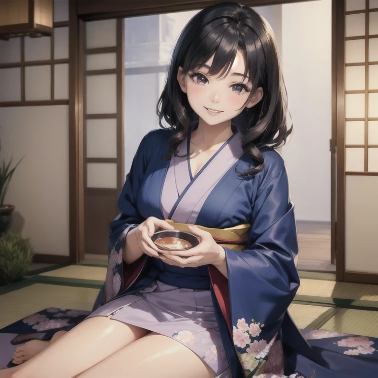 ((masterpiece)),((Ayako Katagiri)),((Katagiri Ayako)),((Full smile)),((Smile)),((happiness)),Healthy Beauty,(((kimono))),sexy,Anatomically perfect hands