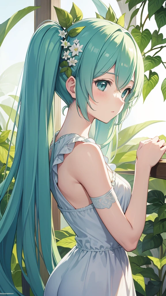 botanical illustration, masterpiece, best quality, classic, extremely detailed, leaves, Hatsune Miku,