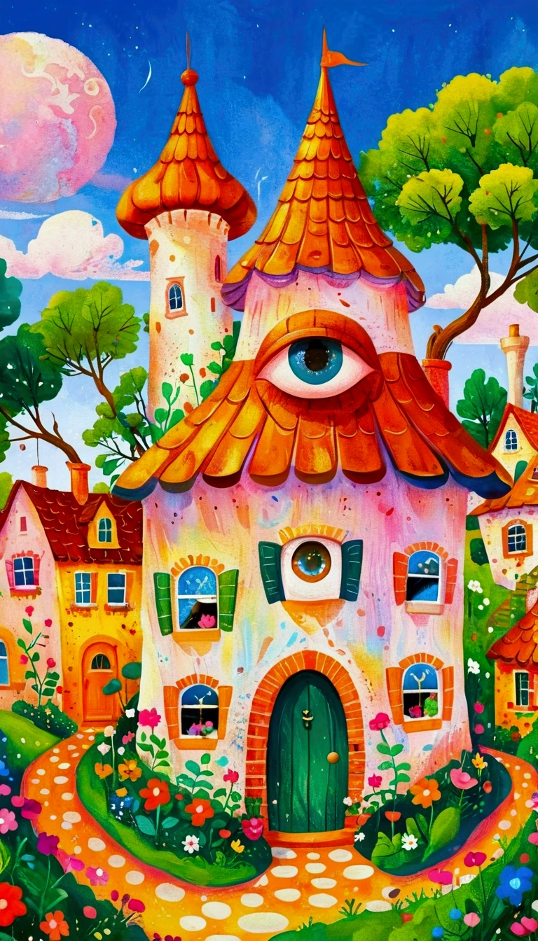 Artists from the stars，Pastel Art：长满Eye的城堡，(((Eye)))，Twisted Castle，Colorful black，植物上的Eye， Popular trends on pixabay, Childish Art, Fantastic art, Fantastic and psychedelic, rich and colorful house, sunlight and Fantastic houses, Fantastic fantasy landscape art, rich and colorful illustration, rich and colorfull illustration, Magical Village, Fantastic!!, Wizarding World. rich and colorful, Fantastic!!!, colorful、Rich details waiting to start 

