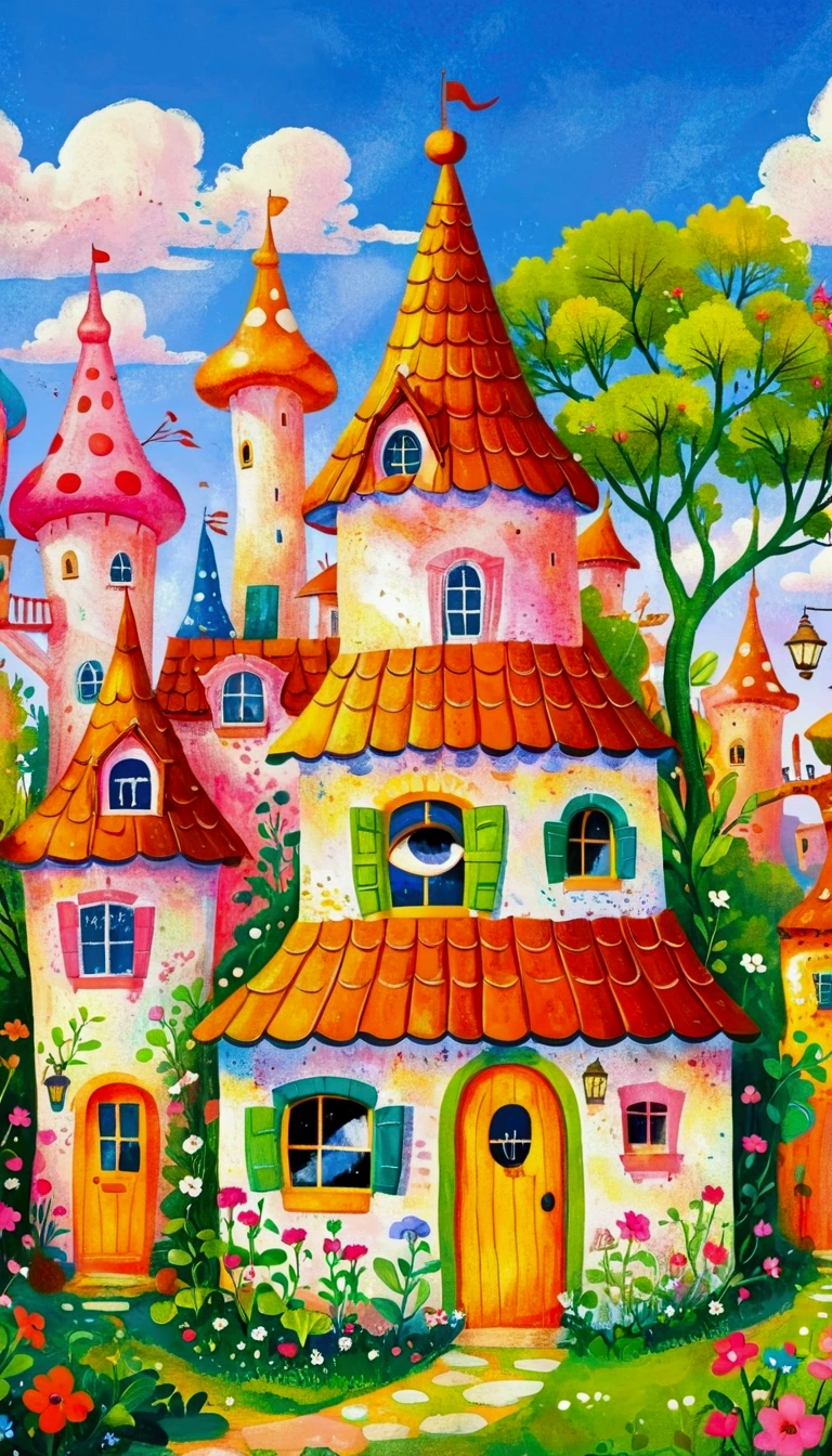 Artists from the stars，Pastel Art：长满Eye的城堡，(((Eye)))，Twisted Castle，Colorful black，植物上的Eye， Popular trends on pixabay, Childish Art, Fantastic art, Fantastic and psychedelic, rich and colorful house, sunlight and Fantastic houses, Fantastic fantasy landscape art, rich and colorful illustration, rich and colorfull illustration, Magical Village, Fantastic!!, Wizarding World. rich and colorful, Fantastic!!!, colorful、Rich details waiting to start 
