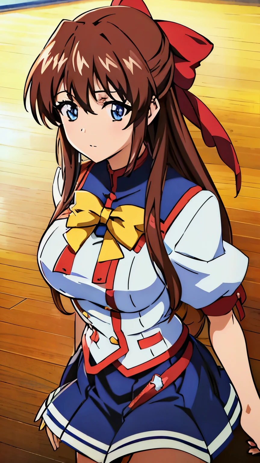 (masterpiece, highest quality, 8k:1.2), anime, very detailed, official art, beautifully, kanzaki aoi, hair bow, (one girl, solo), (school uniform, mini skirt), cowboy shot, dynamic angle, looking at viewer