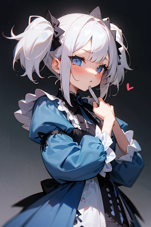 Short white hair, blush, Gothic 、Punk Fashion、Headbang 2.、Blue clothes、Twin tails