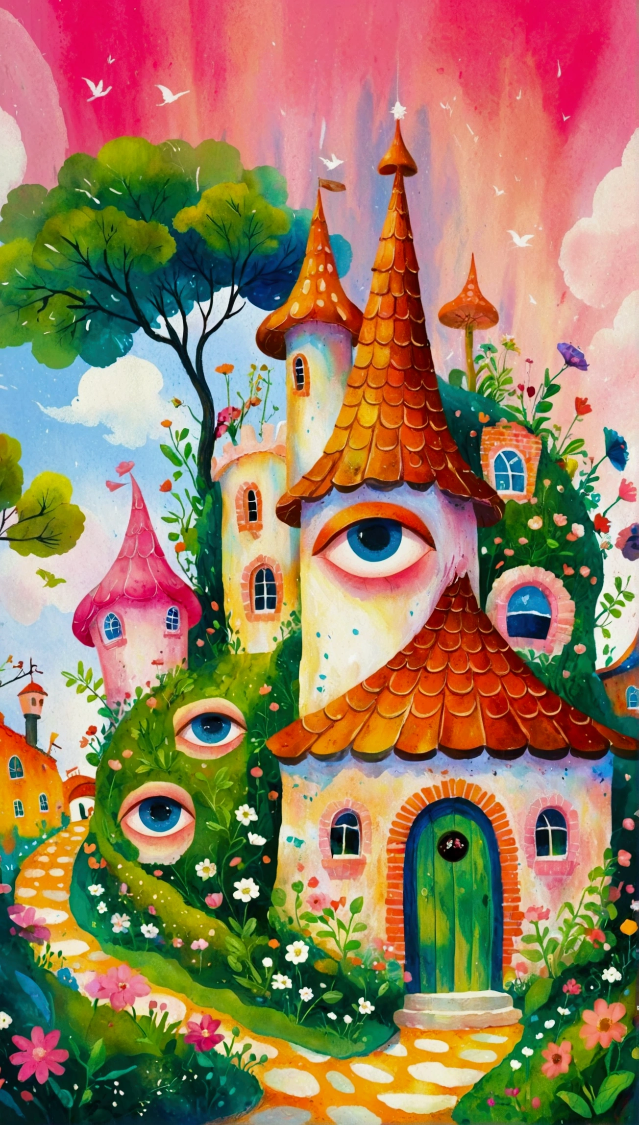 Artists from the stars,Pastel Art:长满Eye的城堡,(((Eye))),Twisted Castle,Colorful black,植物上的Eye, Popular trends on pixabay, Childish Art, Fantastic art, Fantastic and psychedelic, rich and colorful house, sunlight and Fantastic houses, Fantastic fantasy landscape art, rich and colorful illustration, rich and colorfull illustration, Magical Village, Fantastic!!, Wizarding World. rich and colorful, Fantastic!!!, colorful、Rich details waiting to start